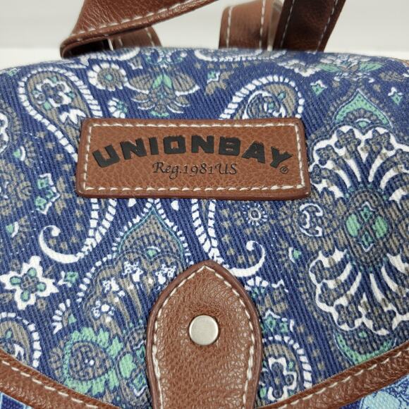 Vintage UnionBay Mini Backpack Canvas Paisley Blue w/ Brown 8x9x4 Inch - Picture 3 of 6